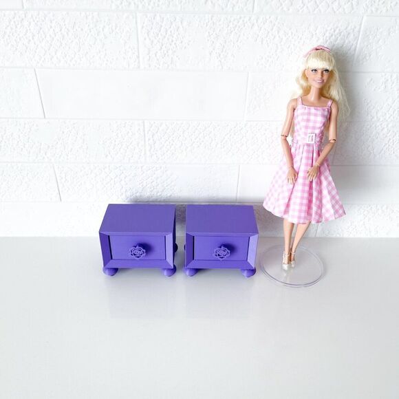 Miniature Barbie Nightstands (Set of 2) Purple 3D Printed Dollhouse Furniture - Picture 6 of 6